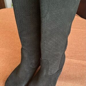 Black Textured Knee-High Boots